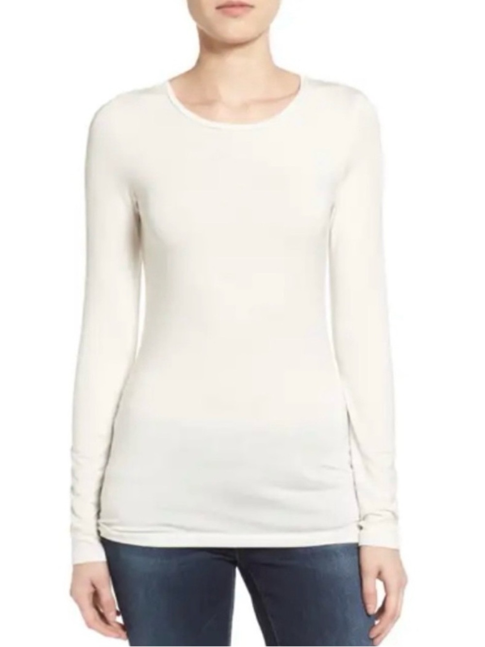 Halogen Super-Soft White Long-Sleeve Crewneck Top T-Shirt